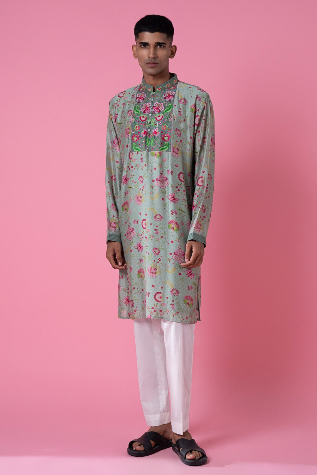 Mint Sage Green Embroidered Kurta Set-Siddhartha Bansal