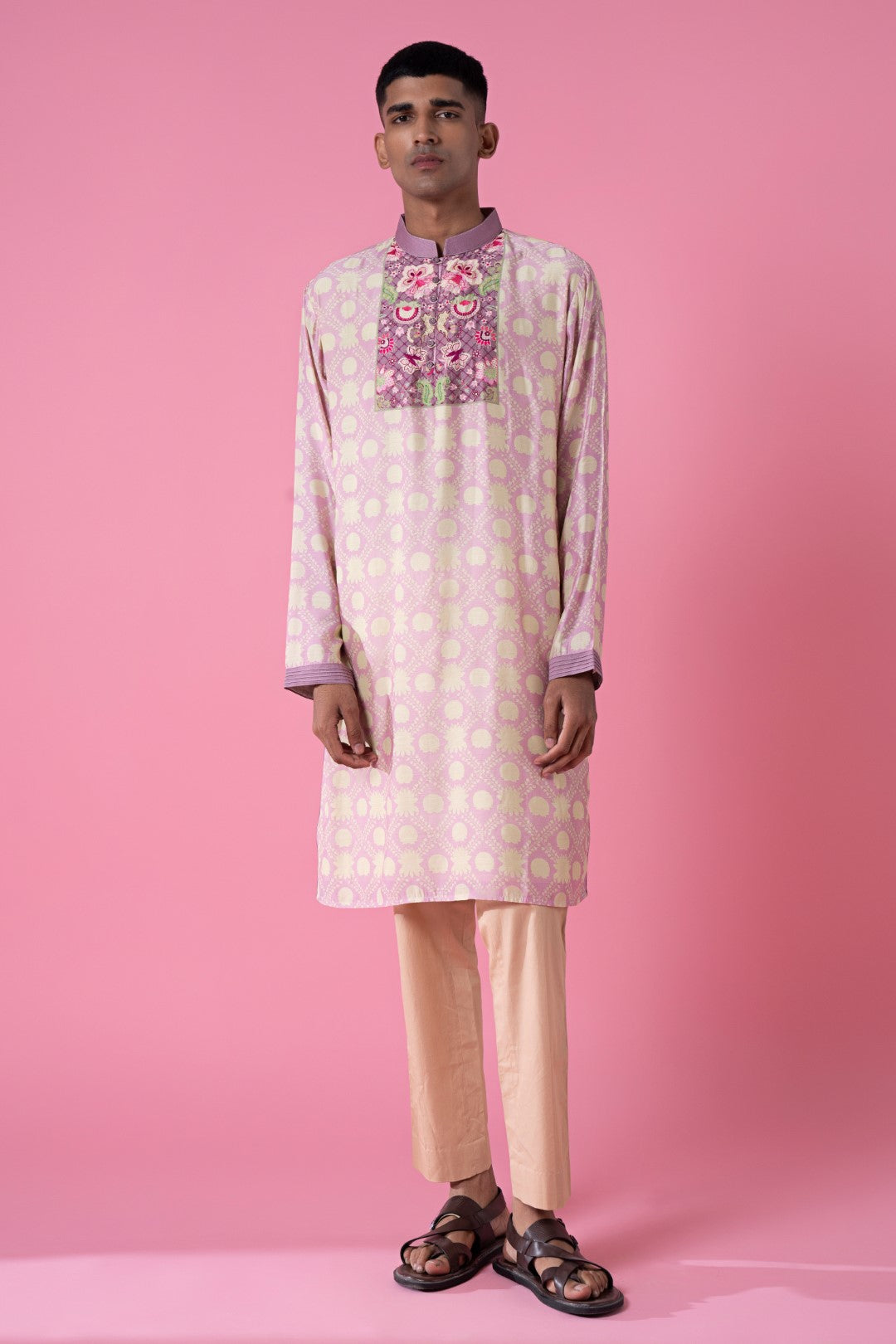 Lilac Embroidered Wild Flower Kurta-Siddhartha Bansal