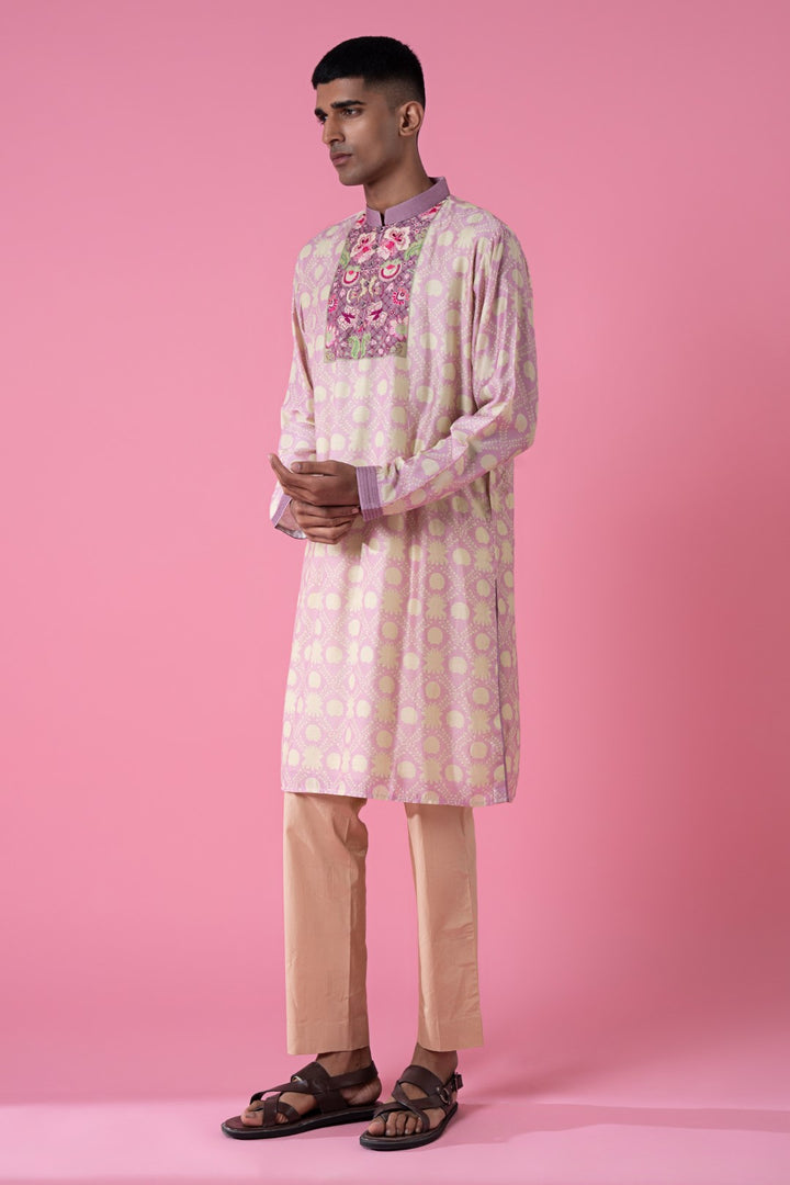 Lilac Embroidered Wild Flower Kurta-Siddhartha Bansal