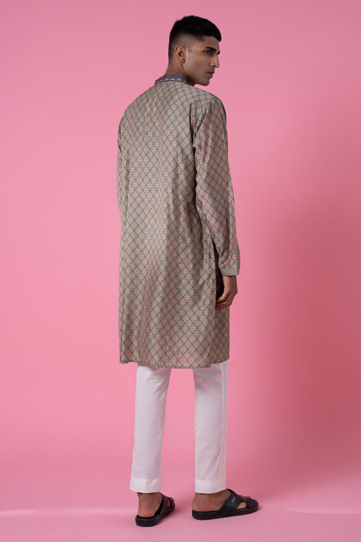 Grey Self Printed Embroidered Kurta-Siddhartha Bansal