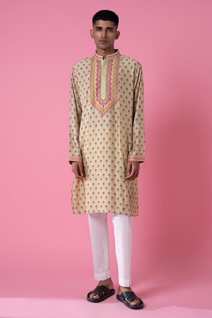 Serene Valley Green Embroidered Kurta Set-Siddhartha Bansal