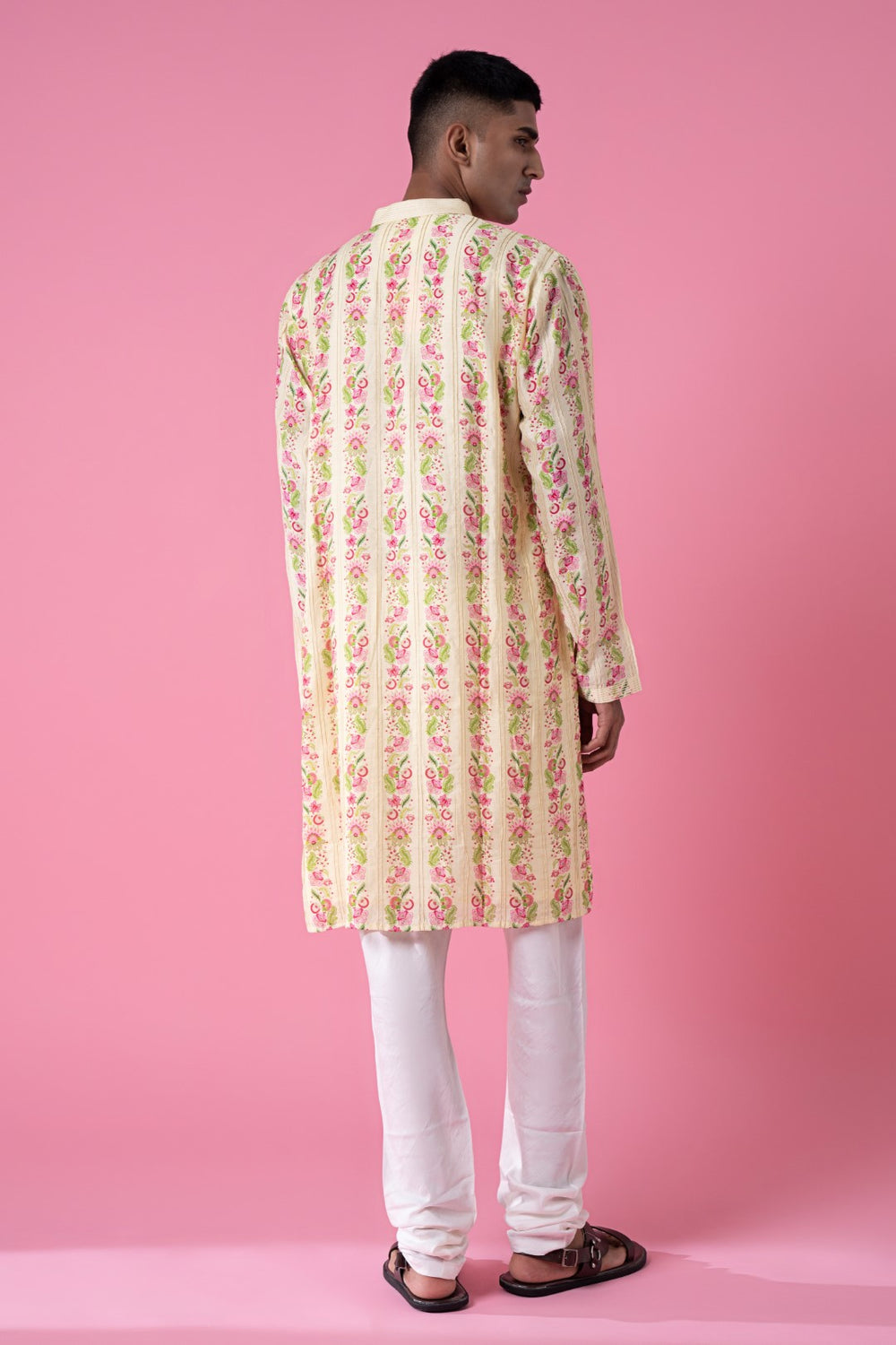 Wild Flower Border Stripes Print Kurta Set-Siddhartha Bansal