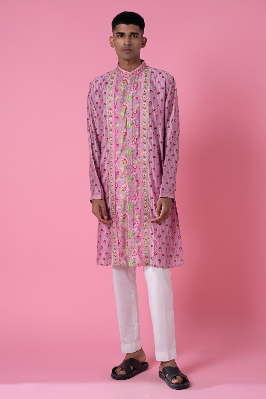 Lavender Wild Flower Embroidered Kurta Set-Siddhartha Bansal