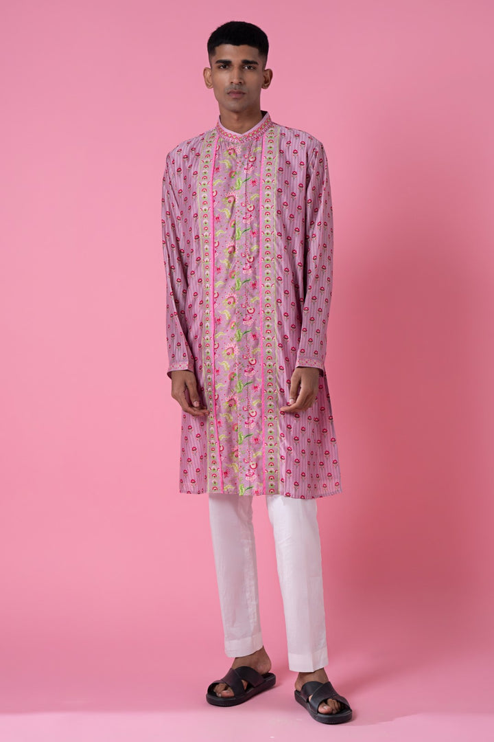Lavender Wild Flower Embroidered Kurta Set-Siddhartha Bansal