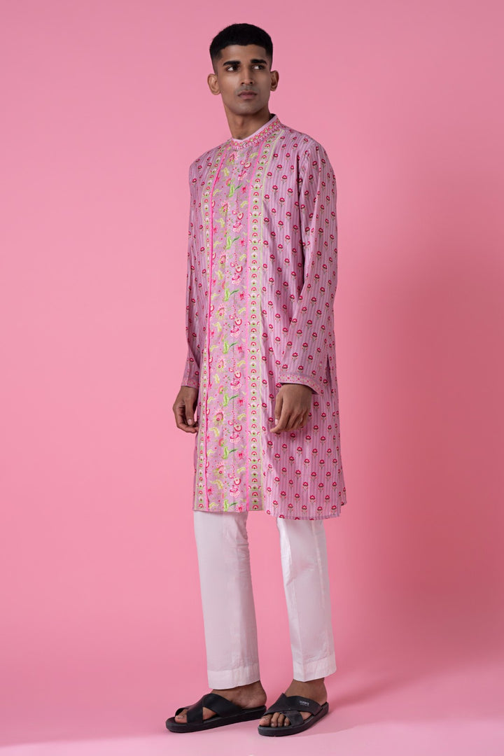 Lavender Wild Flower Embroidered Kurta Set-Siddhartha Bansal