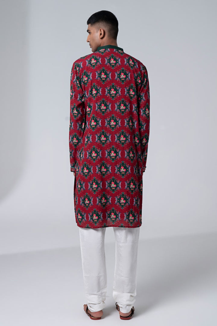 Burgundy Royal Chintz Embroidered Kurta-Siddhartha Bansal
