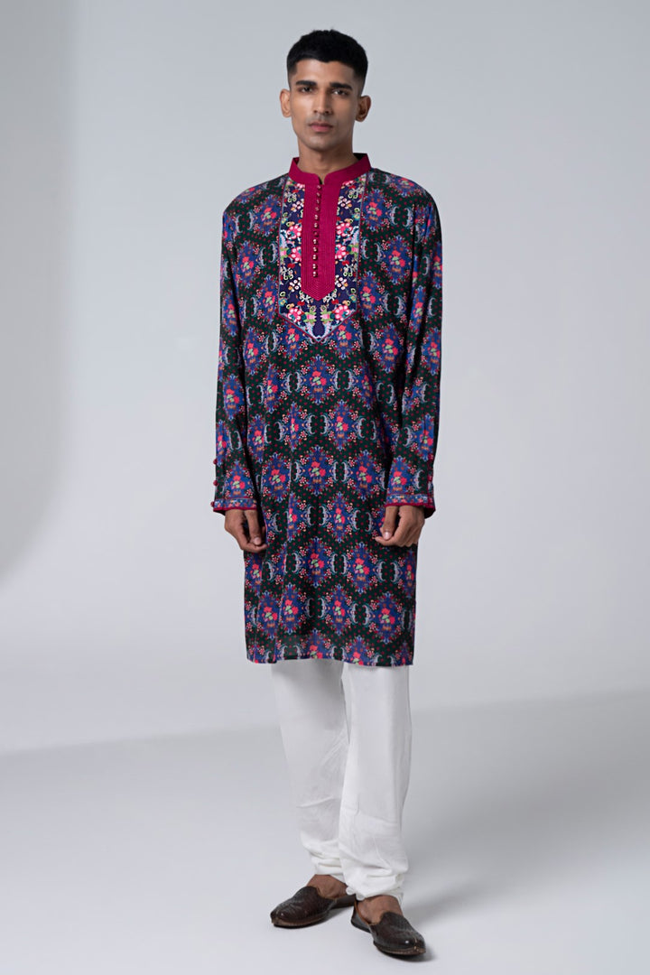 Monsoon Midnight Royal Chint Embroidered Kurta-Siddhartha Bansal