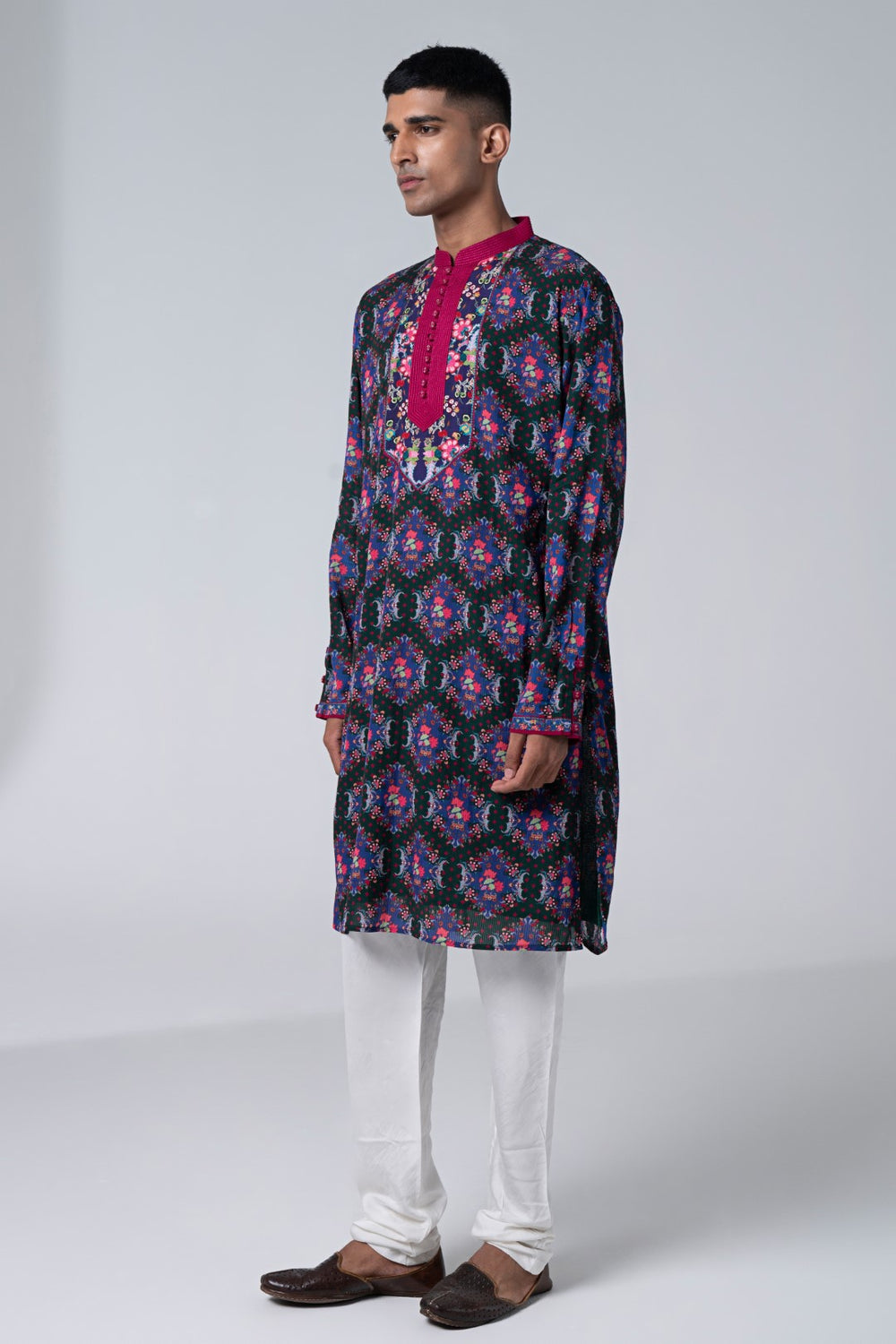 Monsoon Midnight Royal Chint Embroidered Kurta-Siddhartha Bansal