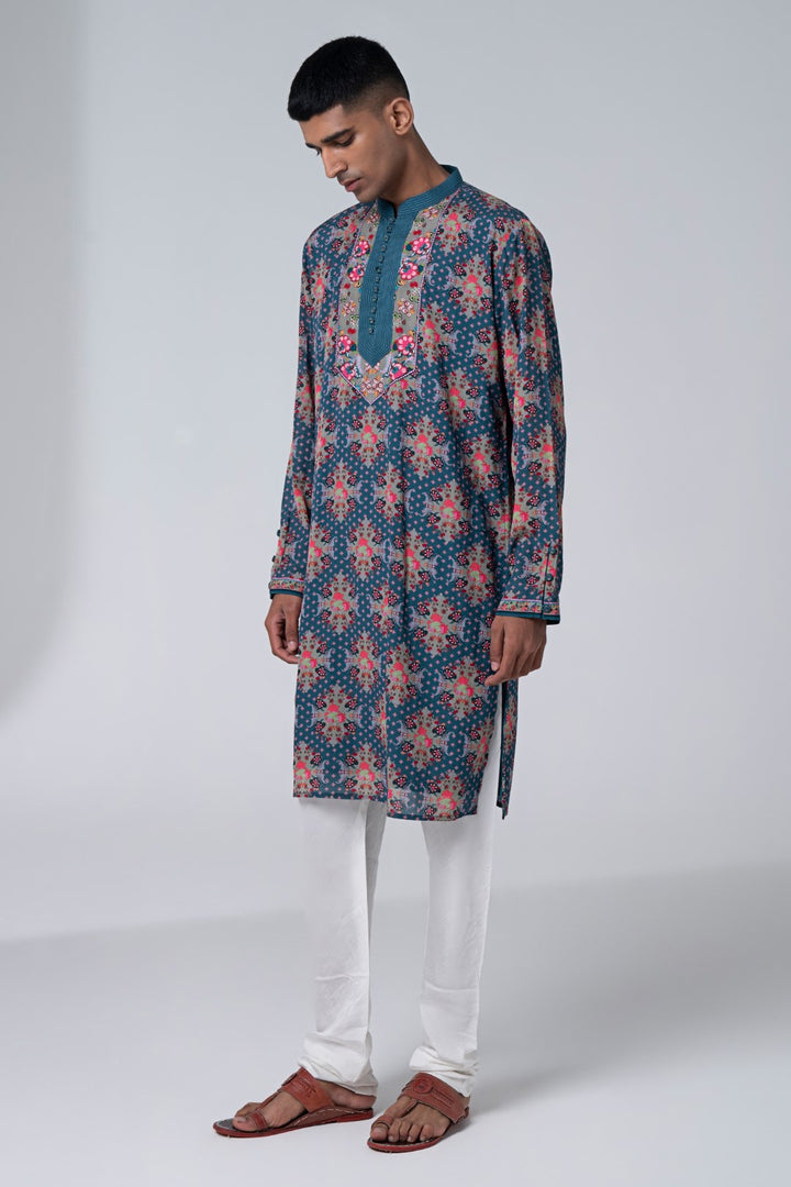 Mulberry Grey Royal Paisely Embroidered Kurta Set-Siddhartha Bansal