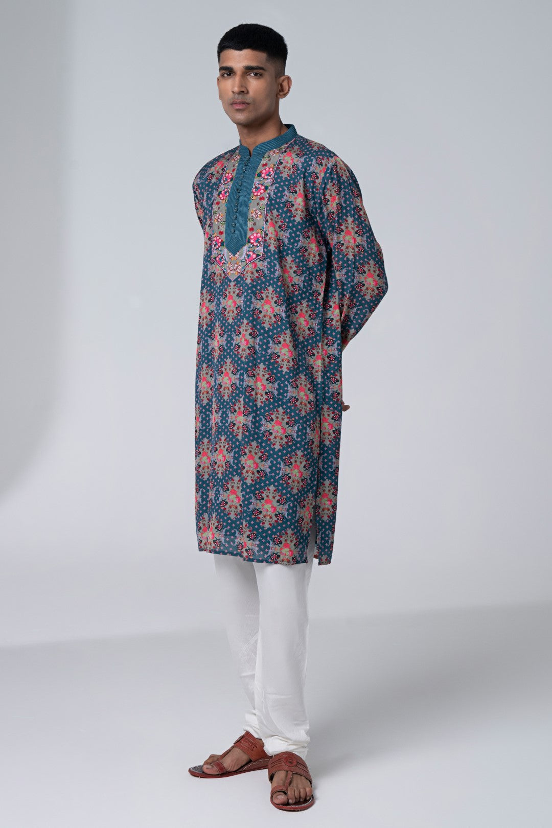 Mulberry Grey Royal Paisely Embroidered Kurta Set-Siddhartha Bansal