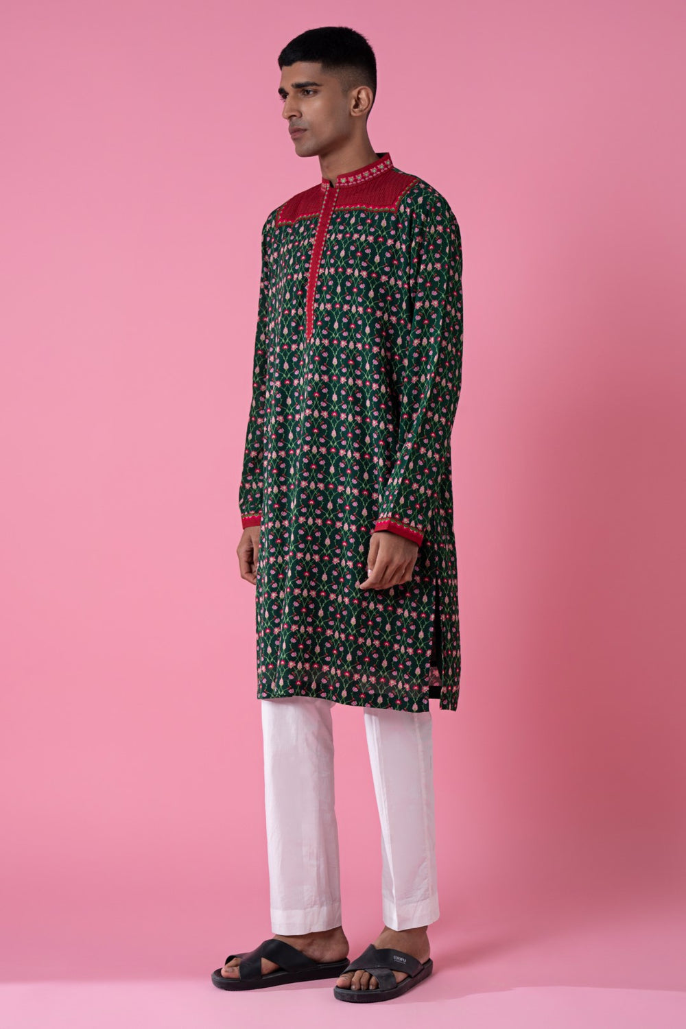 Midnight Pine Green Embroidered Kurta-Siddhartha Bansal