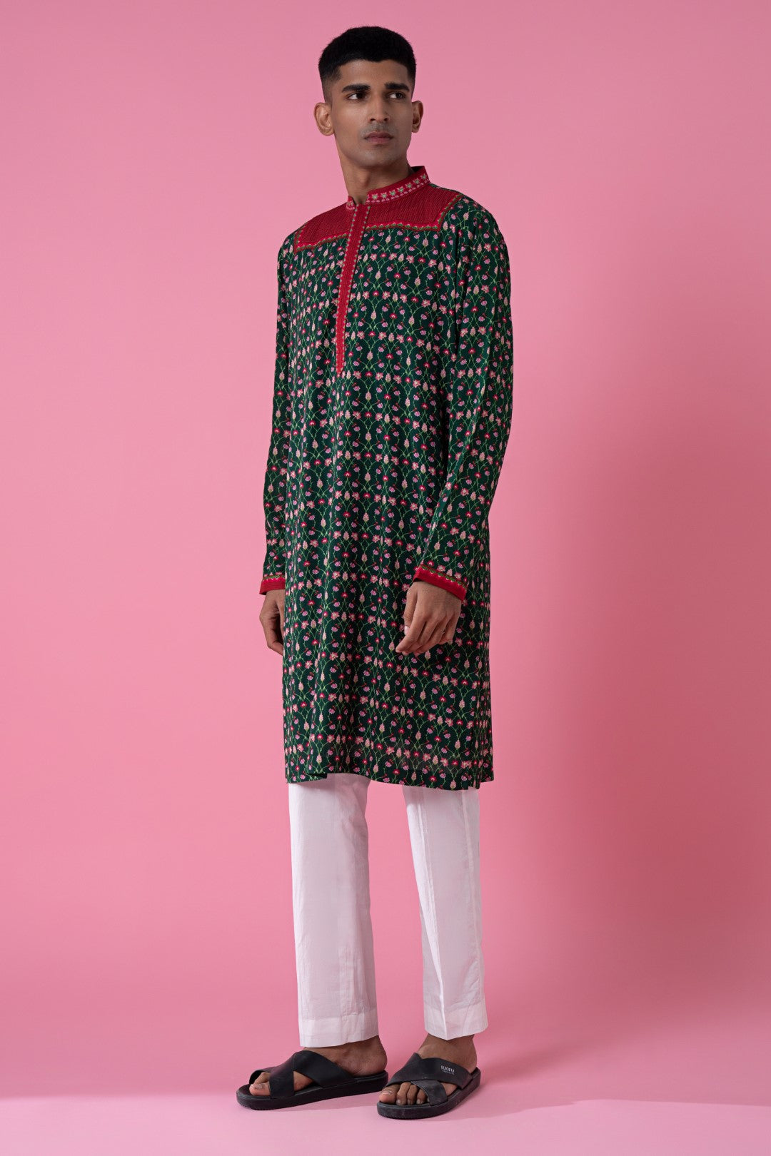 Midnight Pine Green Embroidered Kurta-Siddhartha Bansal