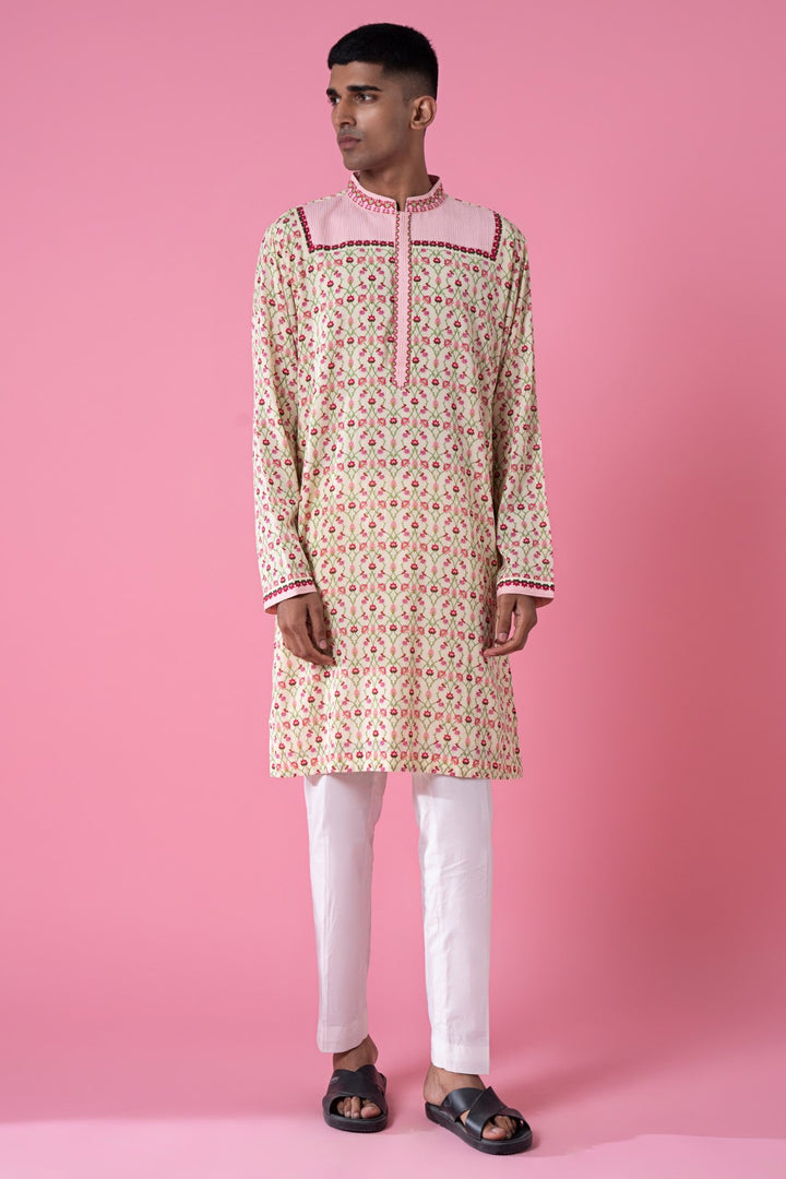 Air Breeze Ivory Printed Kurta Set-Siddhartha Bansal