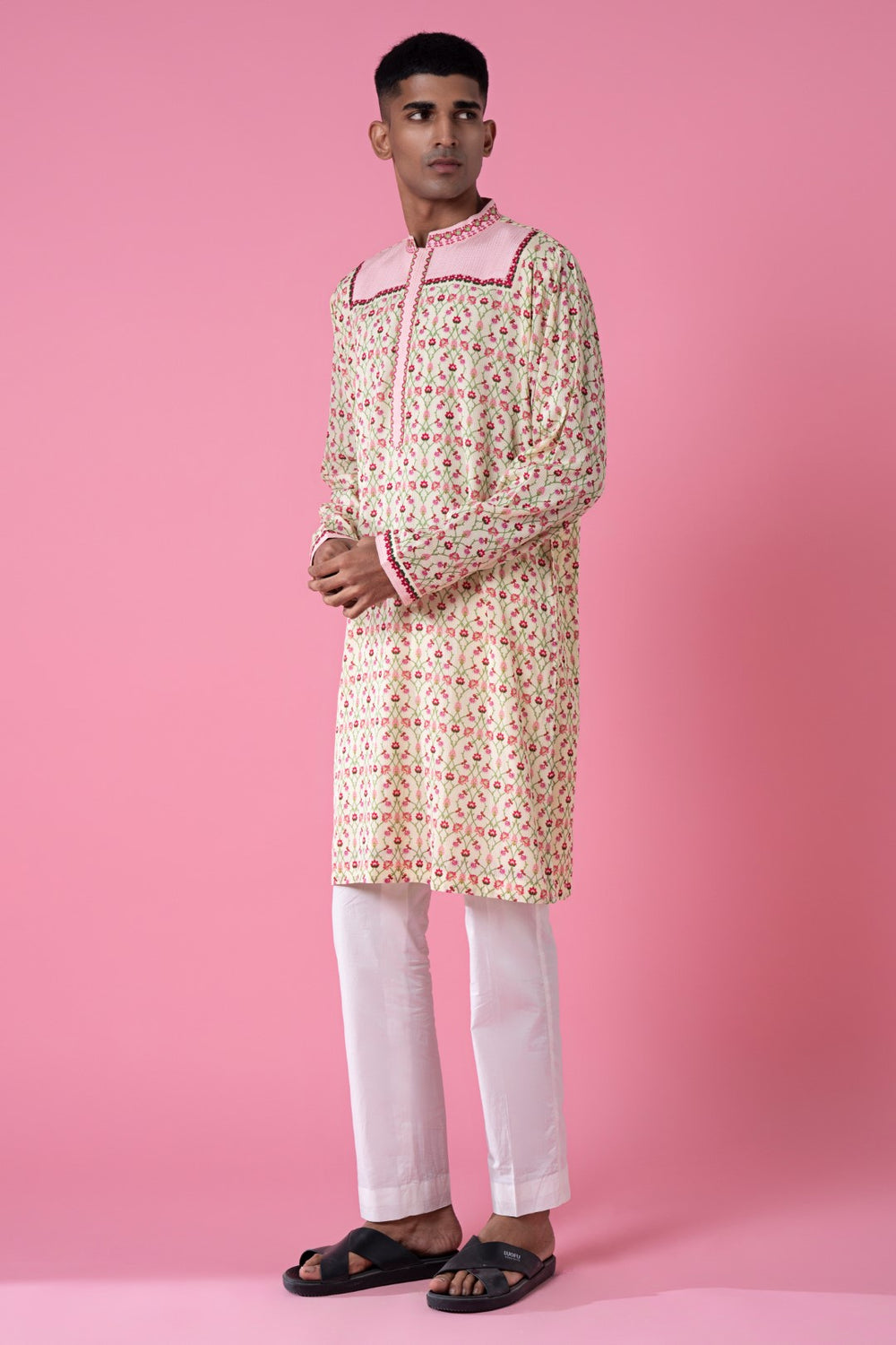 Air Breeze Ivory Printed Kurta Set-Siddhartha Bansal