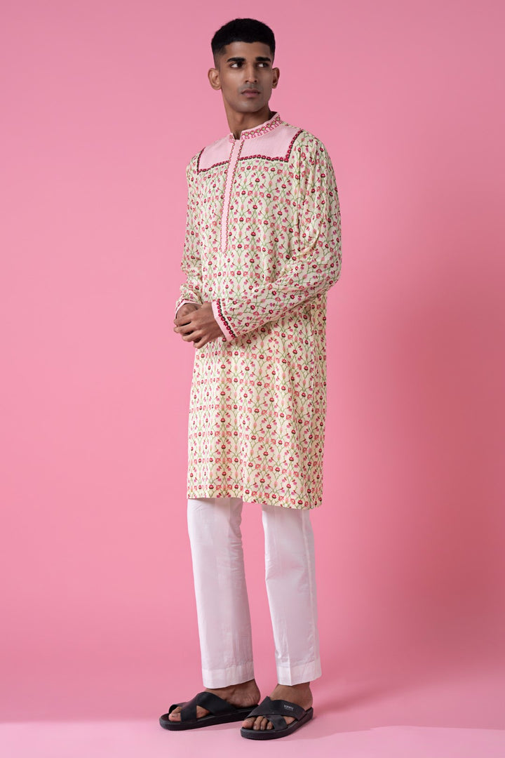 Air Breeze Ivory Printed Kurta Set-Siddhartha Bansal