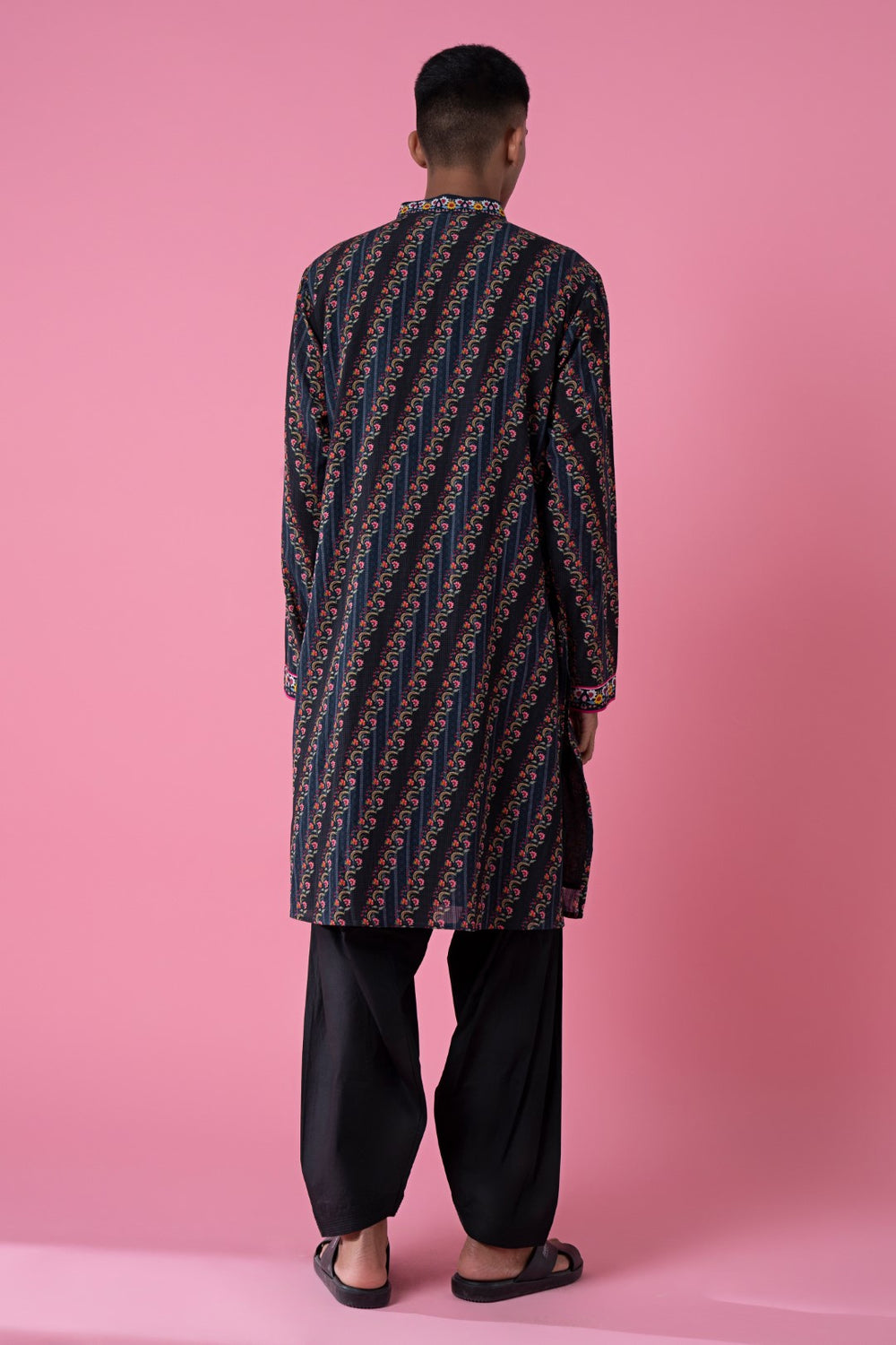 Mystic Dream Charcoal Grey Royal Chintz Embroidered Kurta-Siddhartha Bansal
