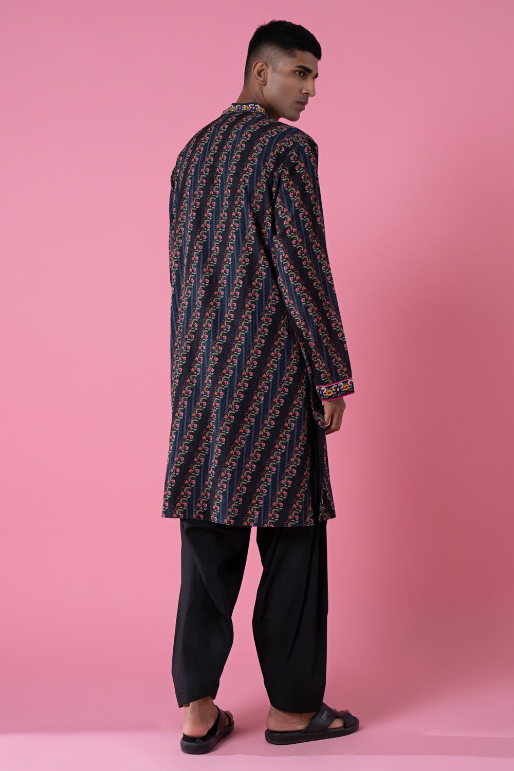 Mystic Dream Charcoal Grey Royal Chintz Embroidered Kurta-Siddhartha Bansal