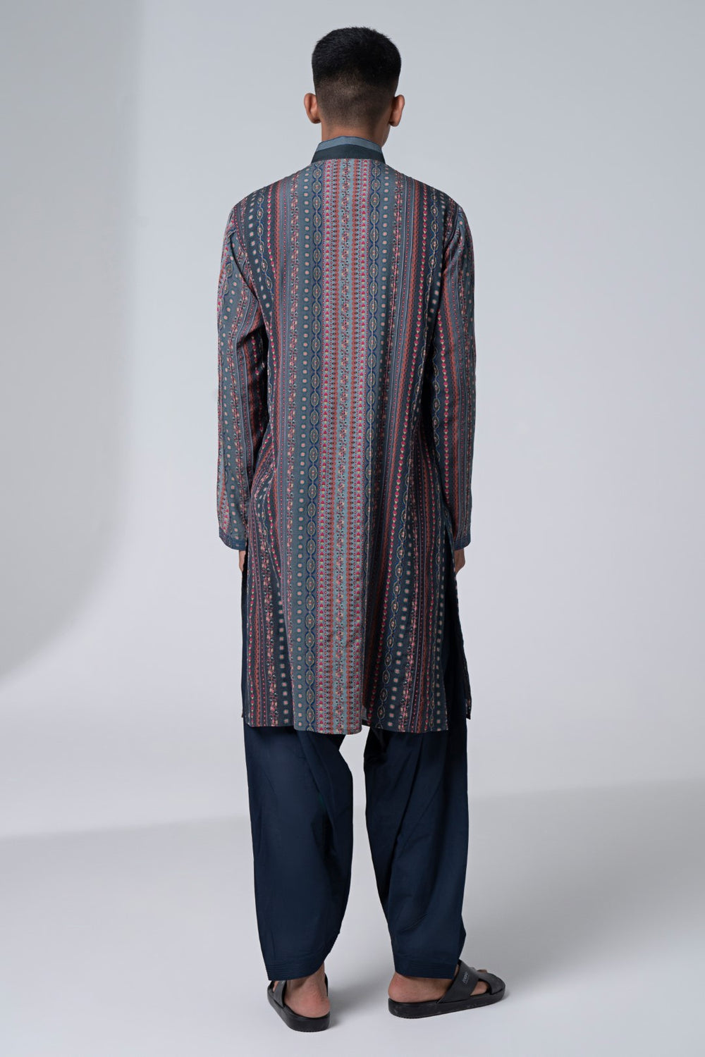 Autmn Shower Grey Dixy Stripe Embroidered kurta-Siddhartha Bansal