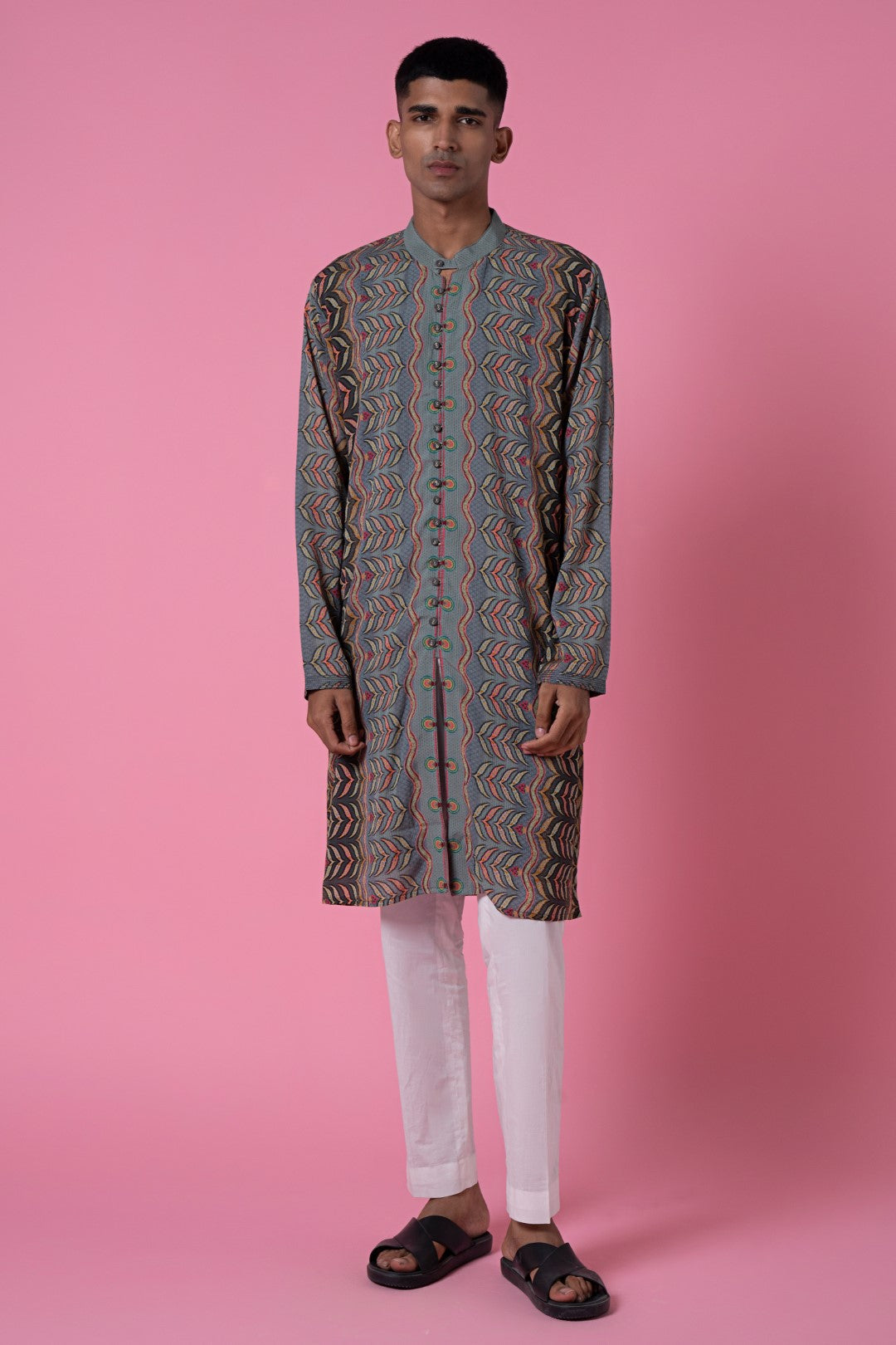 Safari Grey Ombre Printed Kurta Set-Siddhartha Bansal