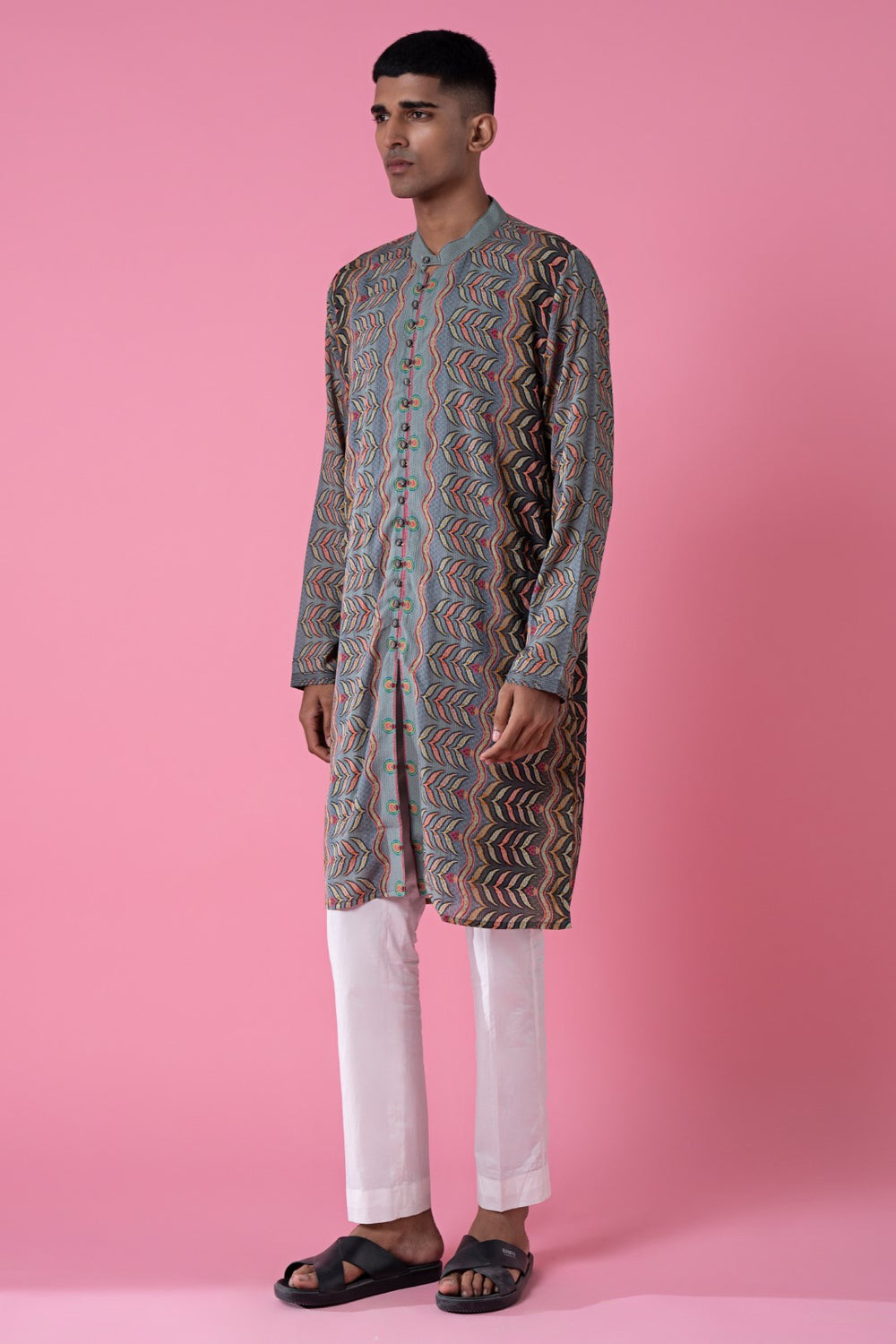 Safari Grey Ombre Printed Kurta Set-Siddhartha Bansal
