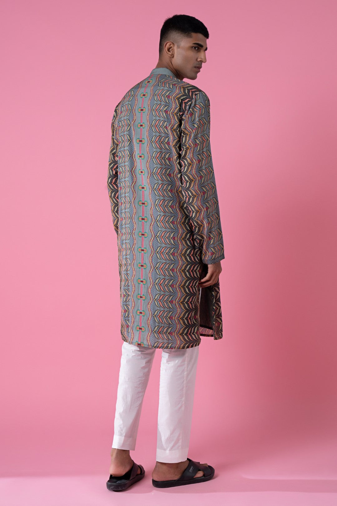 Safari Grey Ombre Printed Kurta Set-Siddhartha Bansal