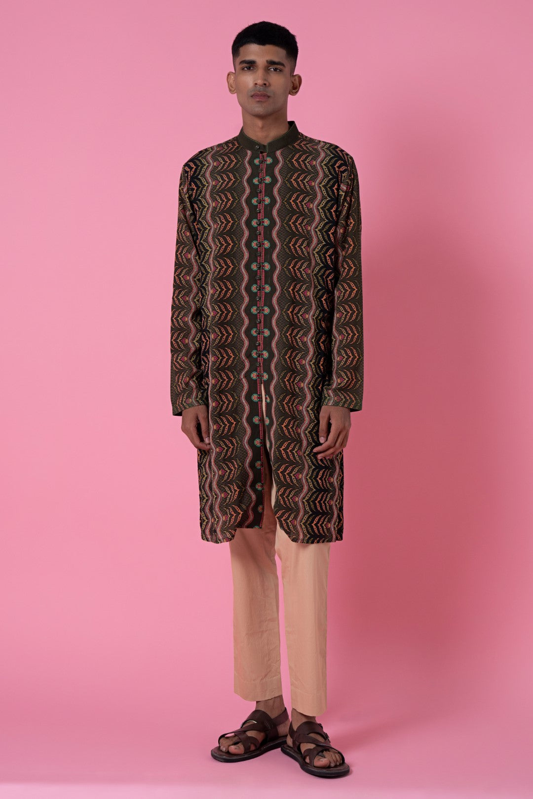 Walnut Brown Ombre Printed Kurta-Siddhartha Bansal
