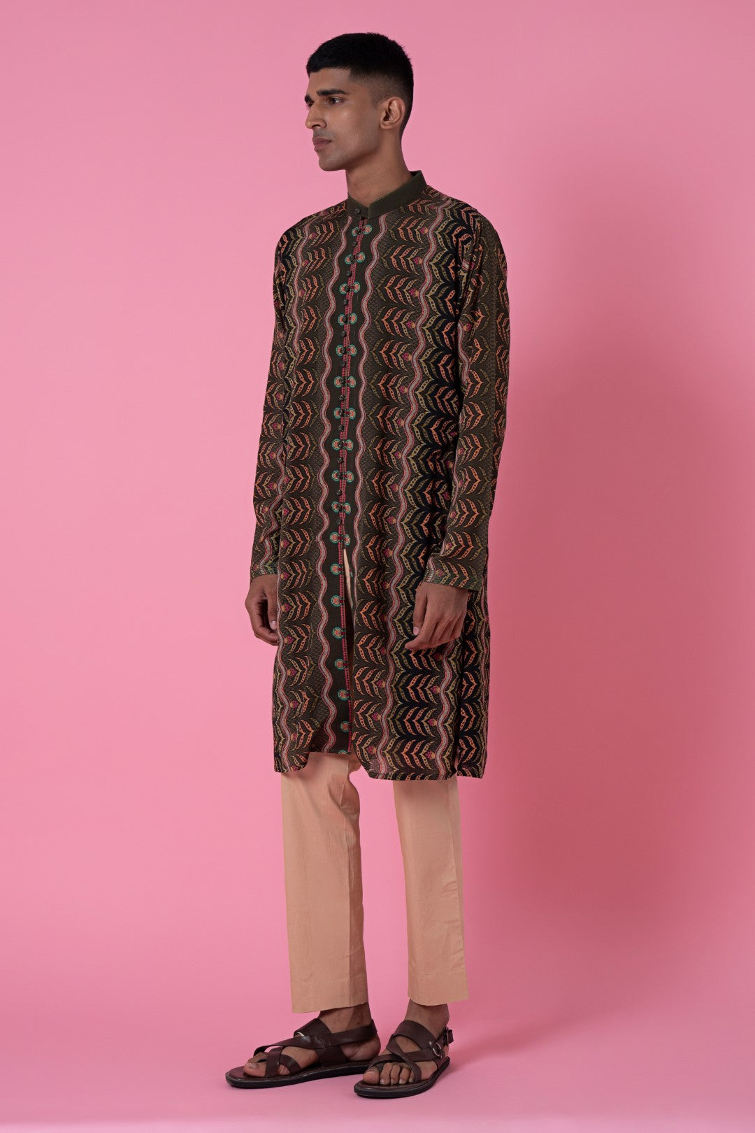 Walnut Brown Ombre Printed Kurta-Siddhartha Bansal