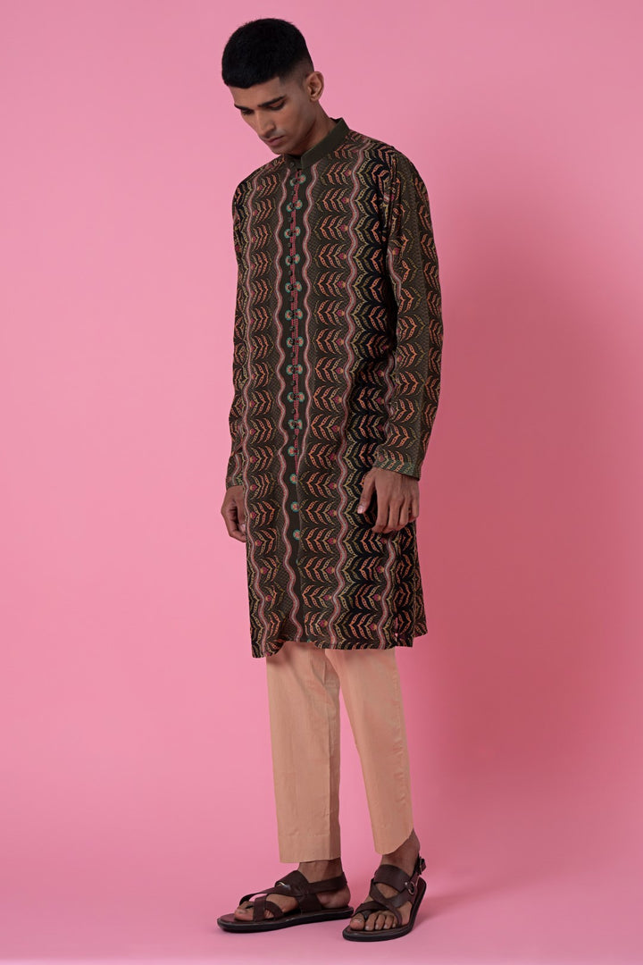 Walnut Brown Ombre Printed Kurta-Siddhartha Bansal