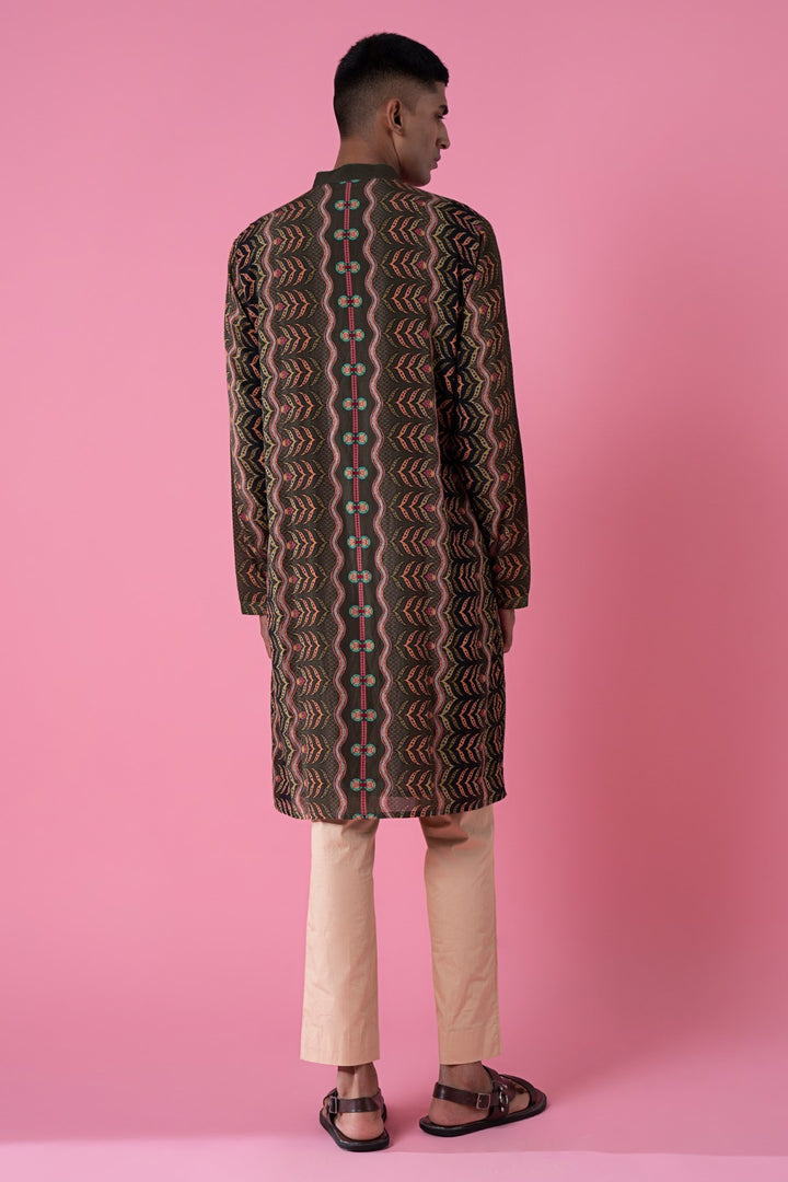 Walnut Brown Ombre Printed Kurta-Siddhartha Bansal