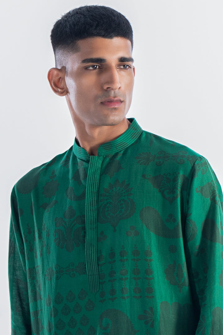 Emerald Printed Kurta Set-Siddhartha Bansal