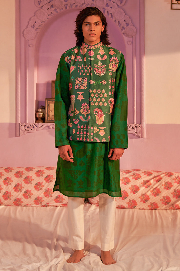 Emerald Printed Kurta Set-Siddhartha Bansal