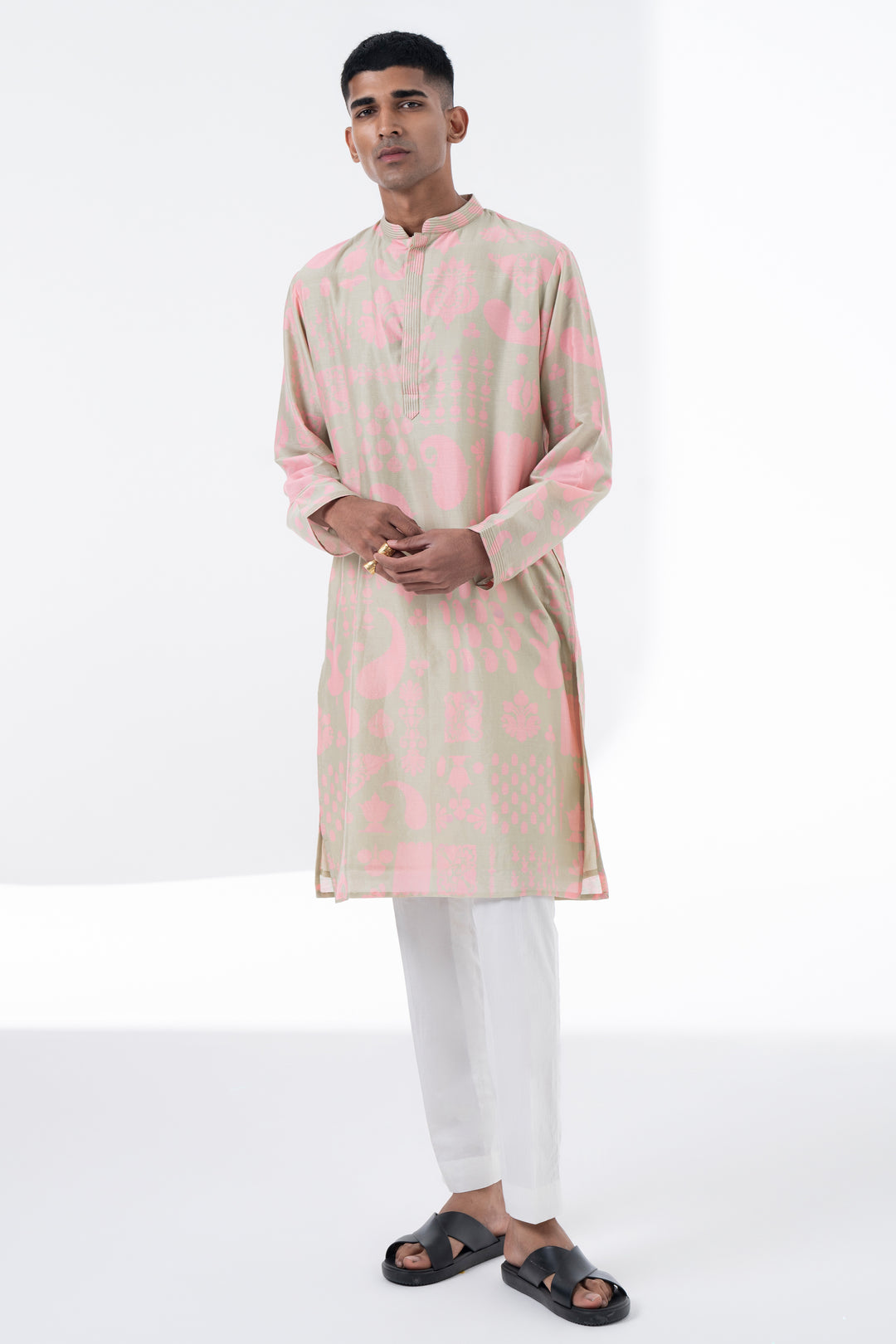 Lavender Hush And Powder Pink Printed Kurta Set-Siddhartha Bansal