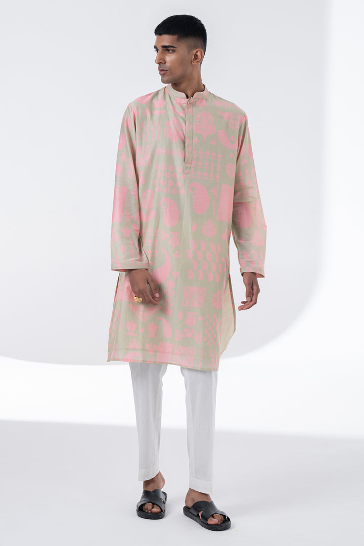 Lavender Hush And Powder Pink Printed Kurta Set-Siddhartha Bansal