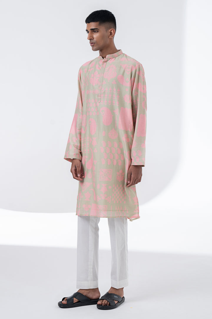 Lavender Hush And Powder Pink Printed Kurta Set-Siddhartha Bansal