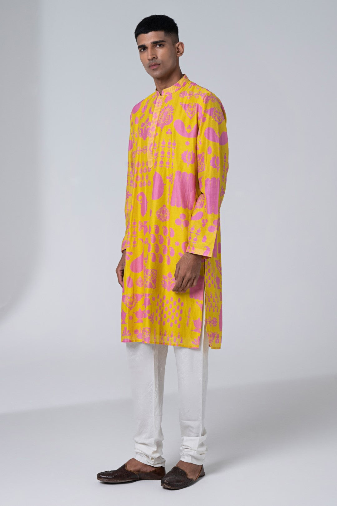 Lemonade Yellow Signature Hamsa Print Kurta Set-Siddhartha Bansal