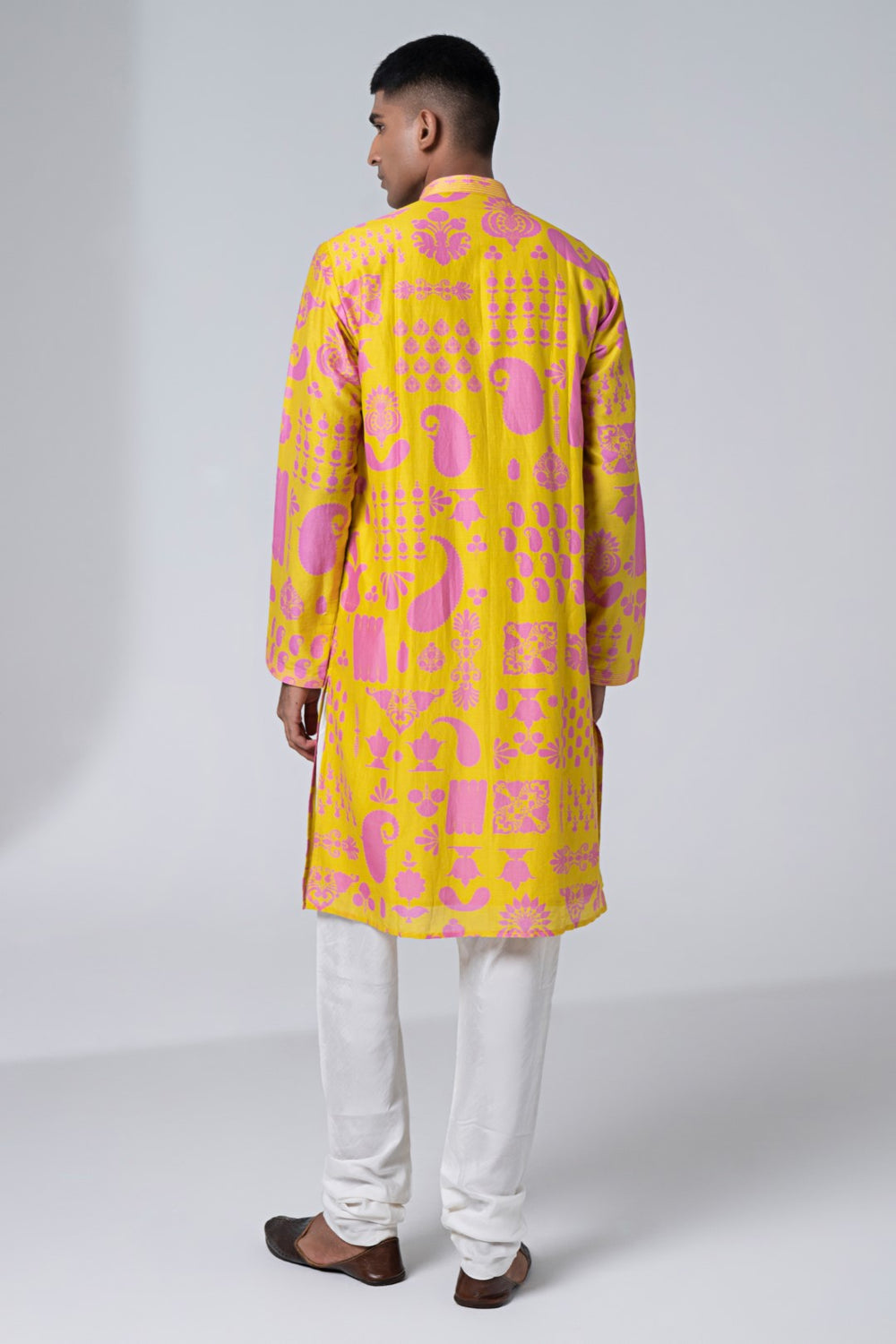 Lemonade Yellow Signature Hamsa Print Kurta Set-Siddhartha Bansal