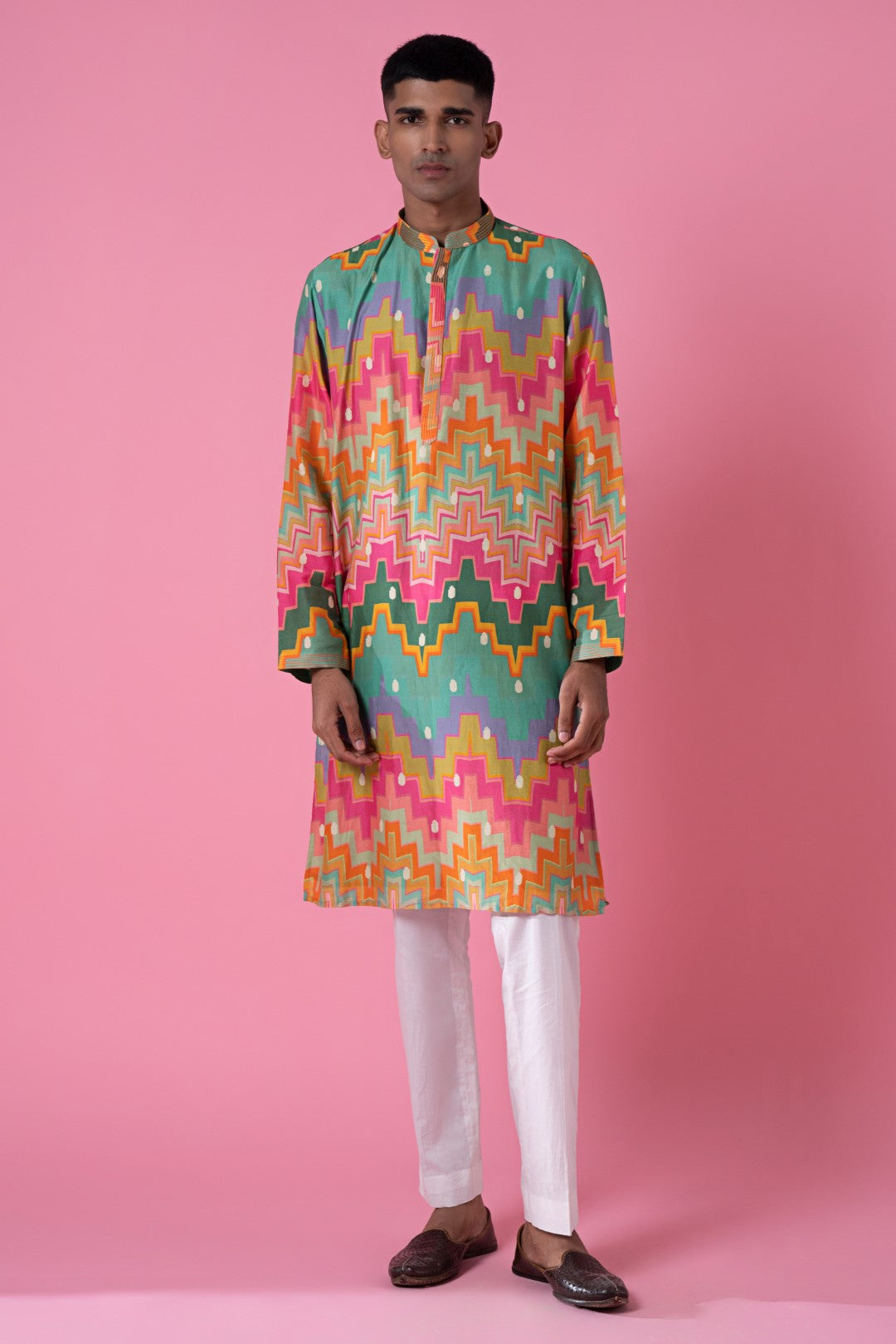 Cubic Chevron Multi Colour Printed Kurta Set-Siddhartha Bansal