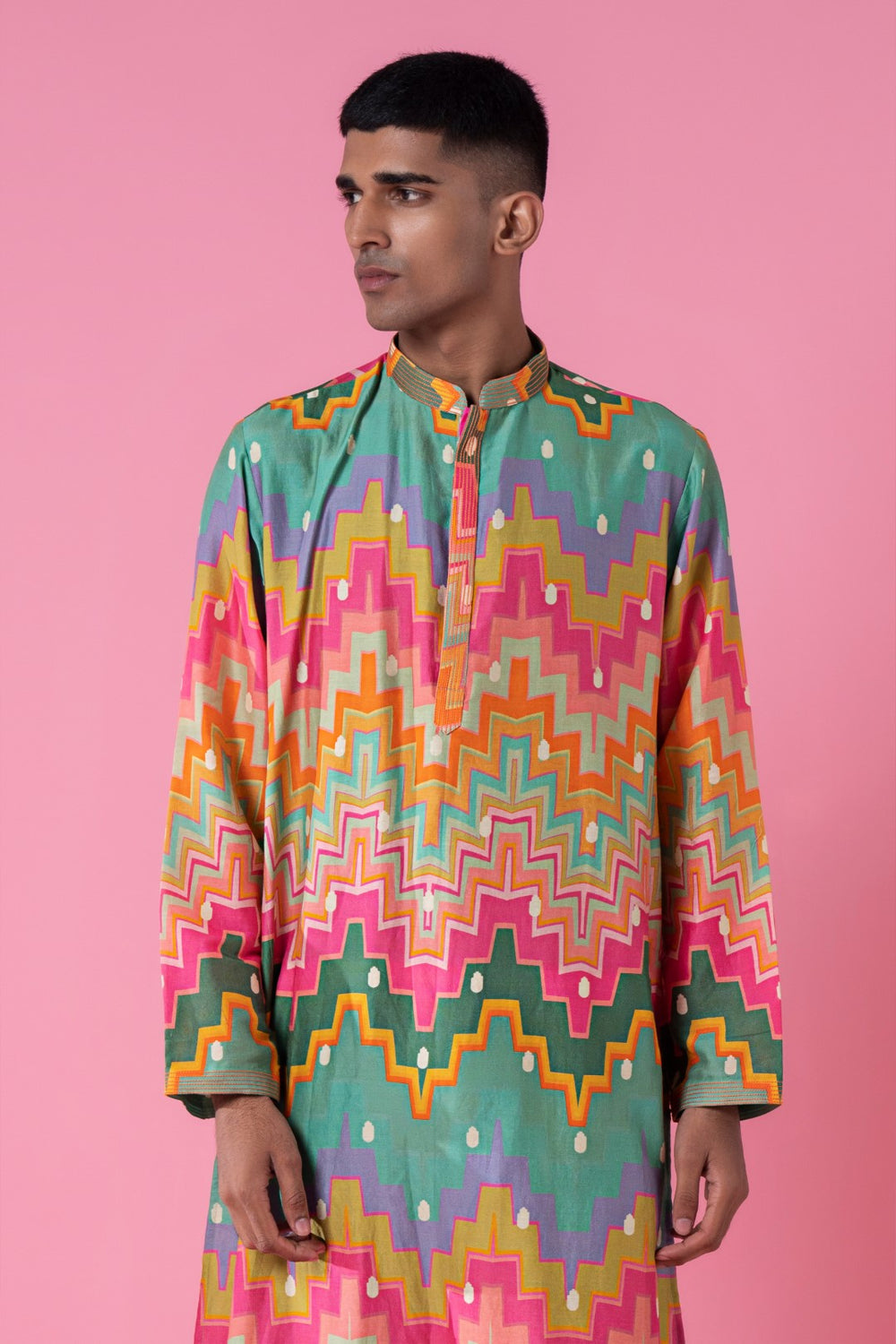 Cubic Chevron Multi Colour Printed Kurta Set-Siddhartha Bansal