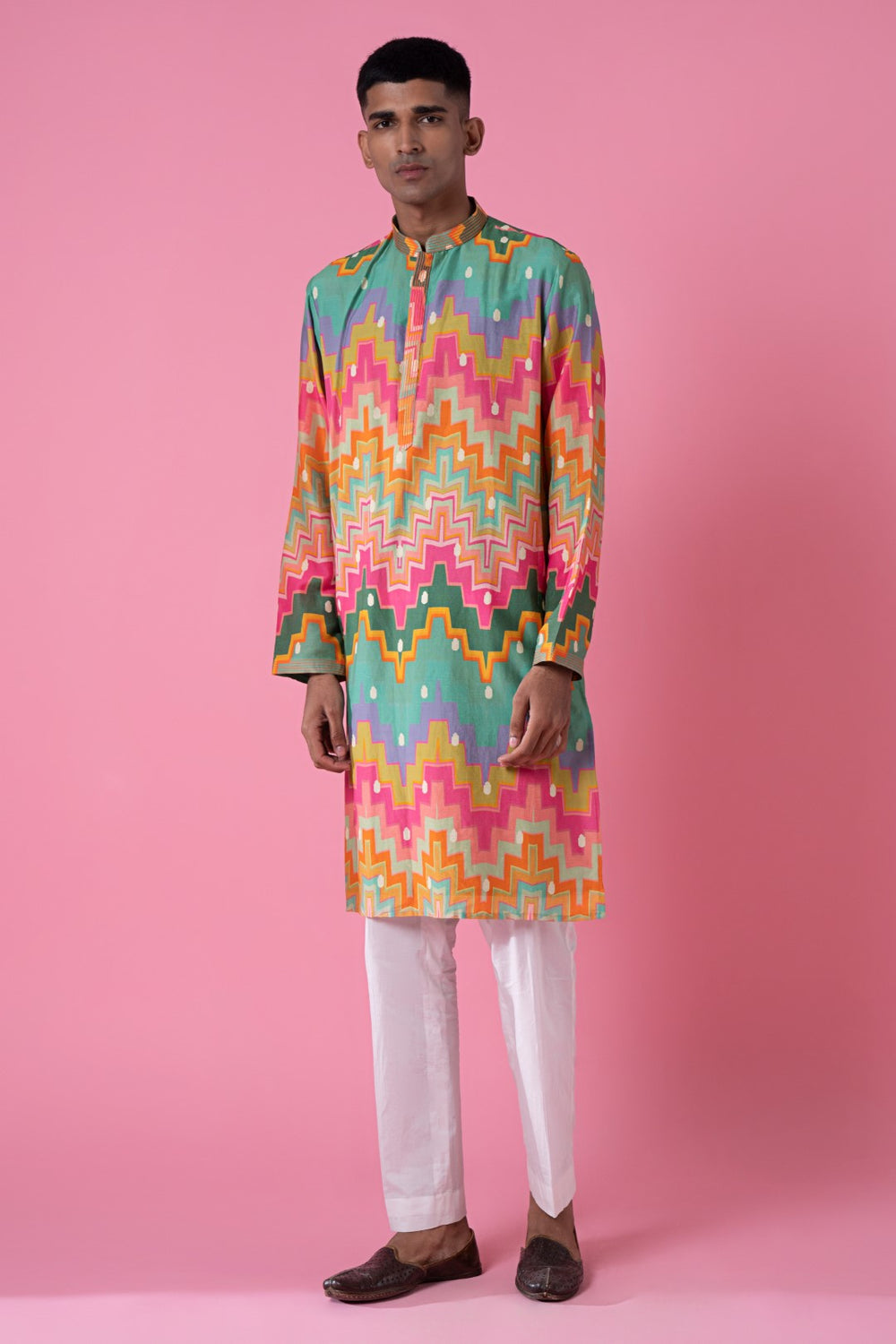 Cubic Chevron Multi Colour Printed Kurta Set-Siddhartha Bansal