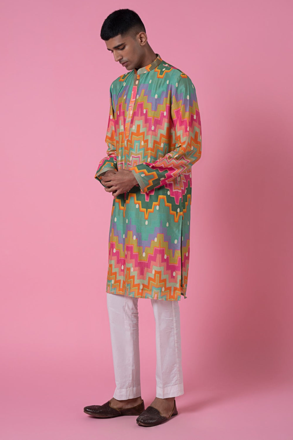 Cubic Chevron Multi Colour Printed Kurta Set-Siddhartha Bansal