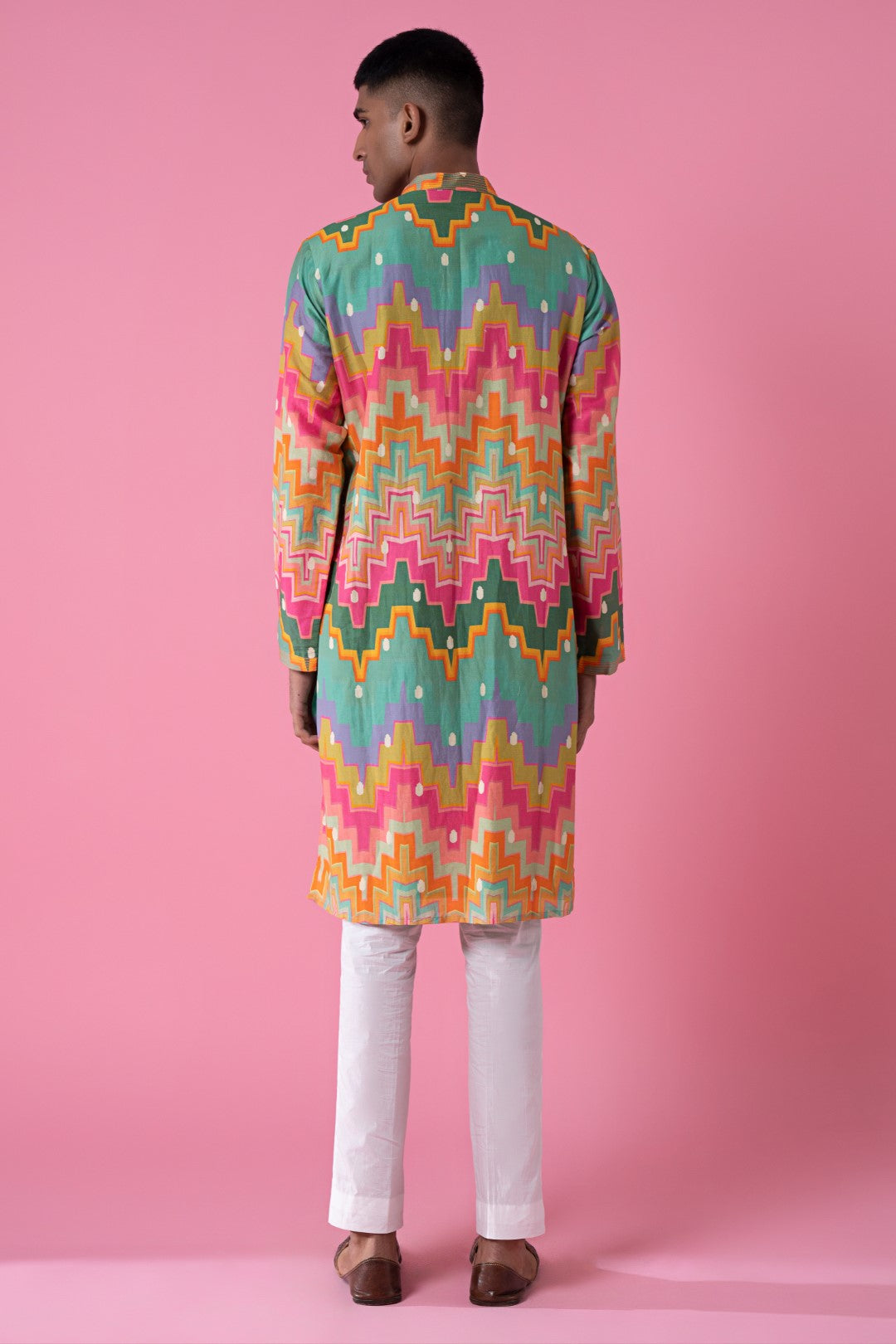 Cubic Chevron Multi Colour Printed Kurta Set-Siddhartha Bansal