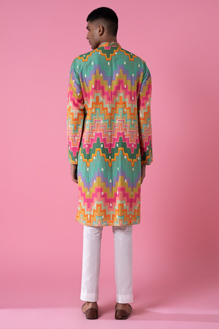 Cubic Chevron Multi Colour Printed Kurta Set-Siddhartha Bansal