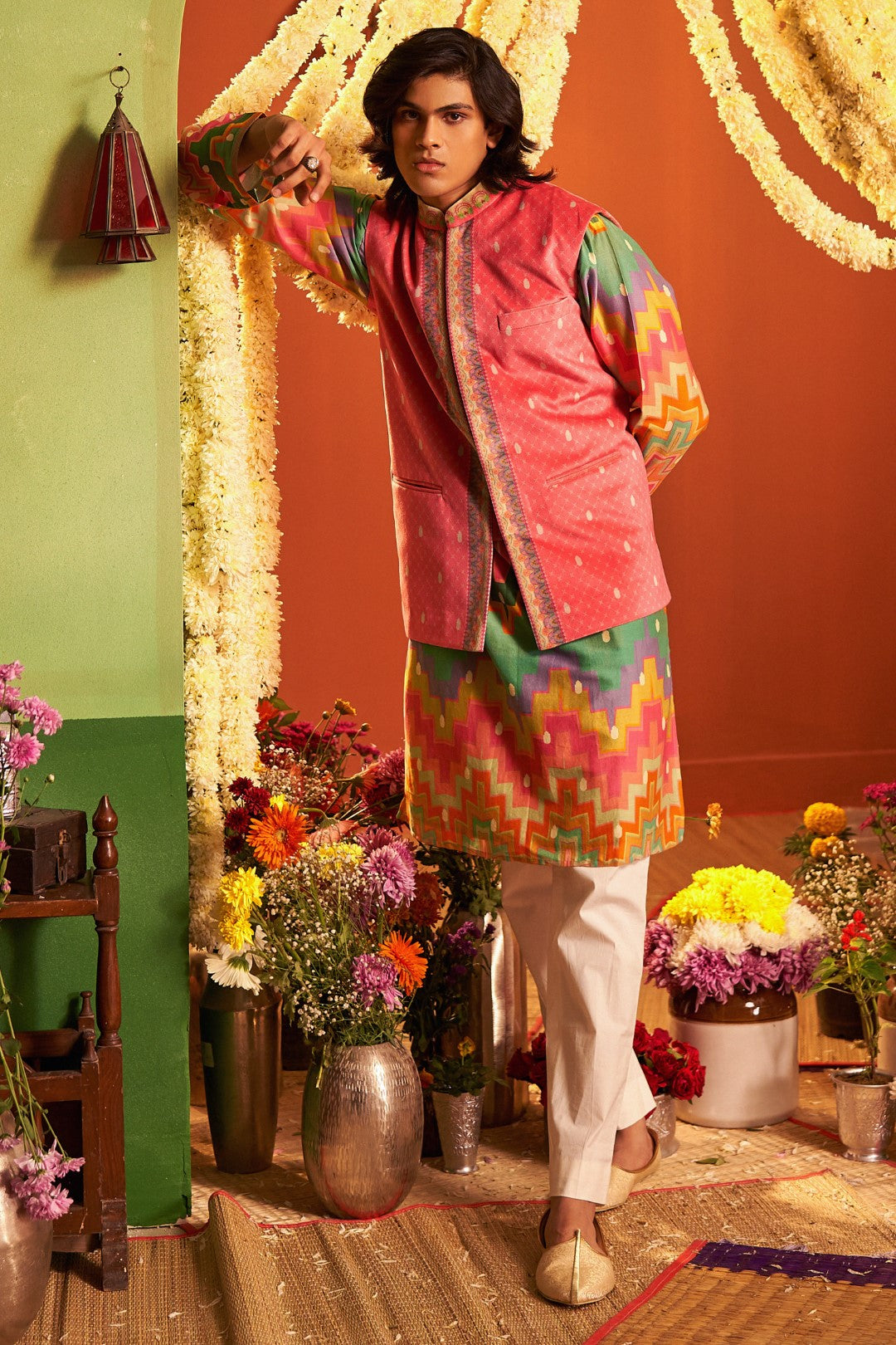 Cubic Chevron Multi Colour Printed Kurta Set-Siddhartha Bansal