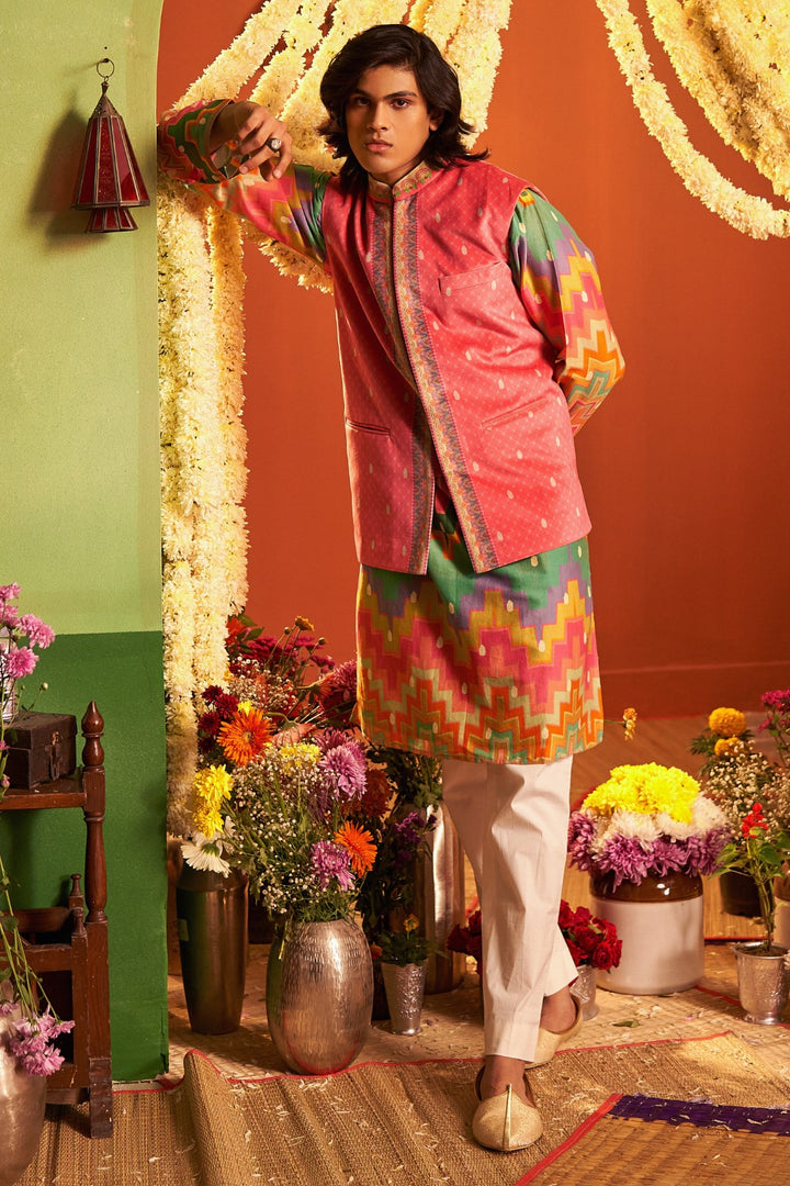 Cubic Chevron Multi Colour Printed Kurta Set-Siddhartha Bansal