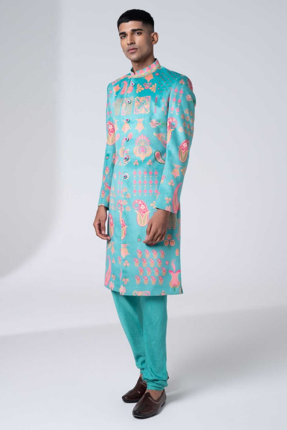 Sb Signature Sea Green Sherwani Set-Siddhartha Bansal