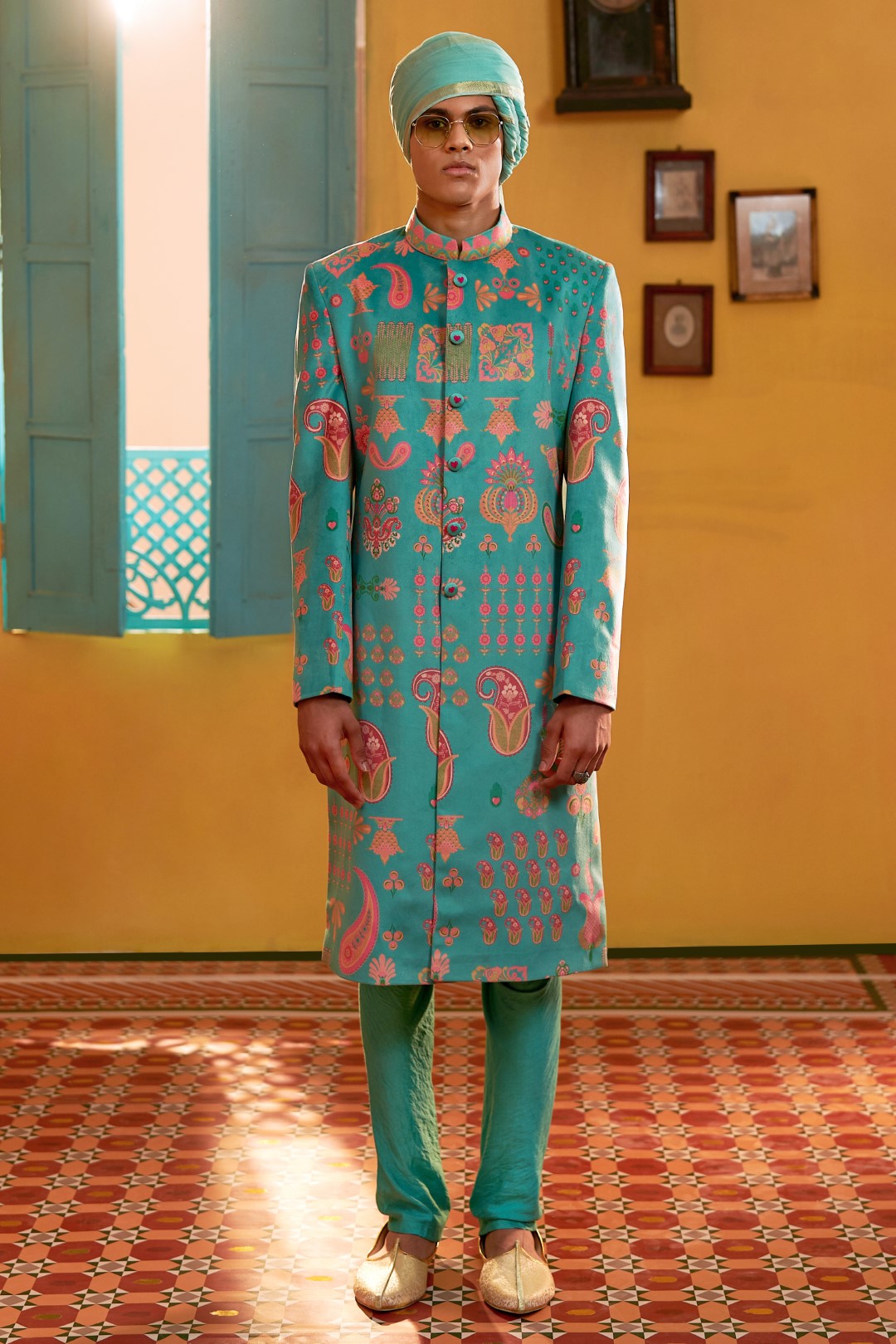 Sb Signature Sea Green Sherwani Set-Siddhartha Bansal