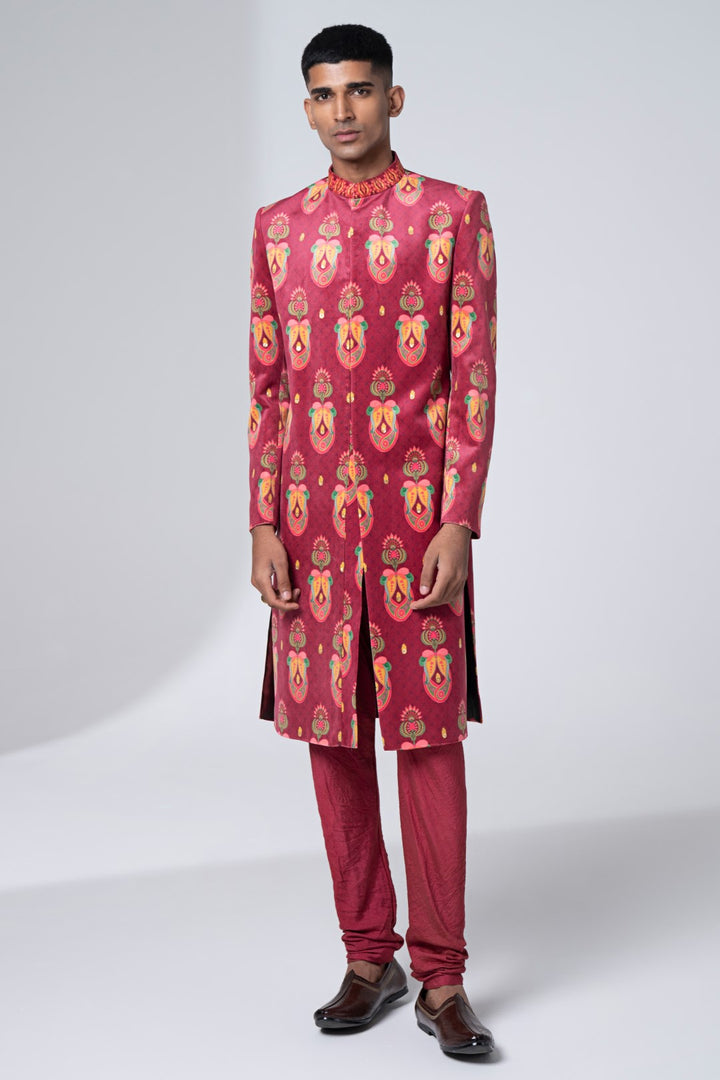 Sb Signature Royal Maroon Sherwani Set-Siddhartha Bansal