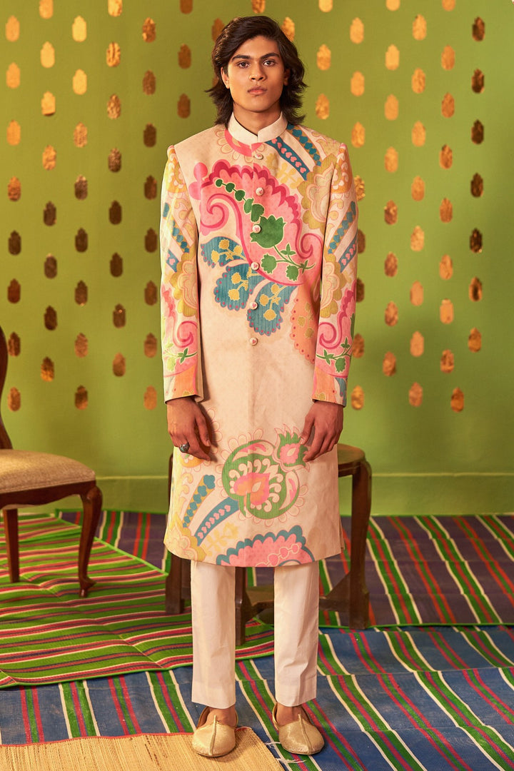 Sb Signature Ivory Royal Paisely Sherwani Set-Siddhartha Bansal
