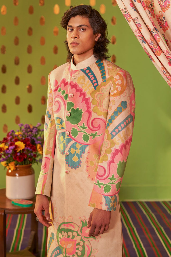 Sb Signature Ivory Royal Paisely Sherwani Set-Siddhartha Bansal