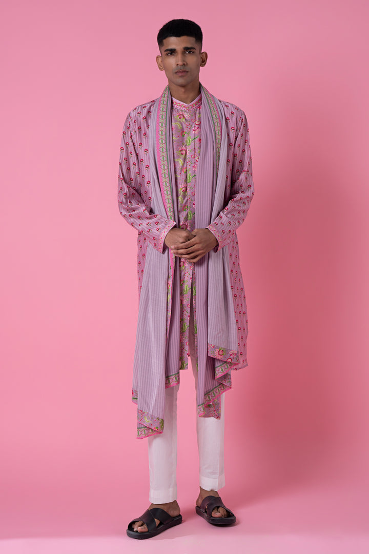 Lavender Wild Flower Embroidered Kurta Set-Siddhartha Bansal
